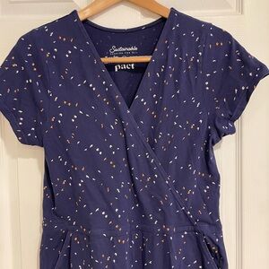 Pact Women Jumpsuit Size M Sparrow Pattern V Neck Blue Organic Cotton, Casual